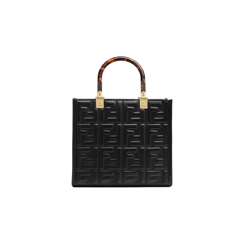 FENDI Sunshine Calfskin Tote Bag, Shopping Bag, Shoulder Bag, Crossbody Bag, Handbag Small Size Women's Black-0