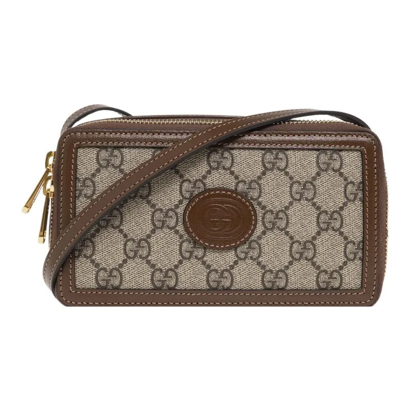 GUCCI Canvas With Leather Box Bag, Shoulder Bag, Crossbody Bag Mini Unisex Ebony/Brown-0