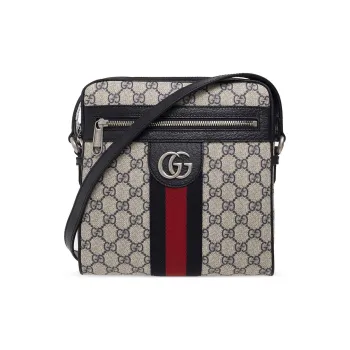 GUCCI Ophidia Canvas With Leather Trim Messenger Bag, Shoulder Bag, Crossbody Bag Small Size Men's Beige/Blue