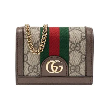 GUCCI Ophidia Leather Card Holder Shoulder Bag, Crossbody Bag Women's Ebony/Brown