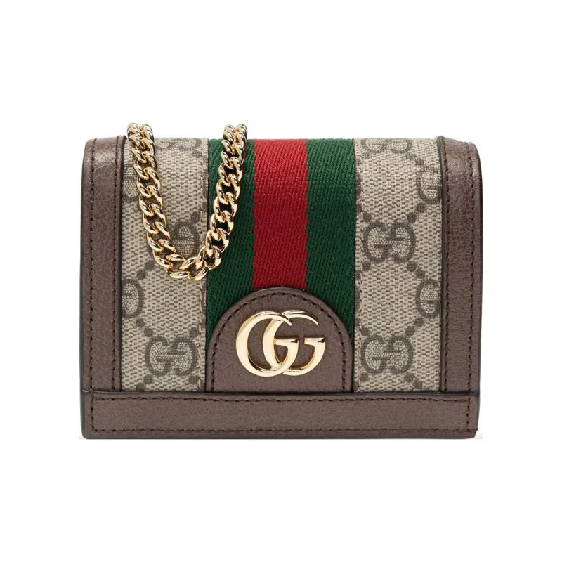 GUCCI Ophidia Leather Card Holder Shoulder Bag, Crossbody Bag Women's Ebony/Brown-0