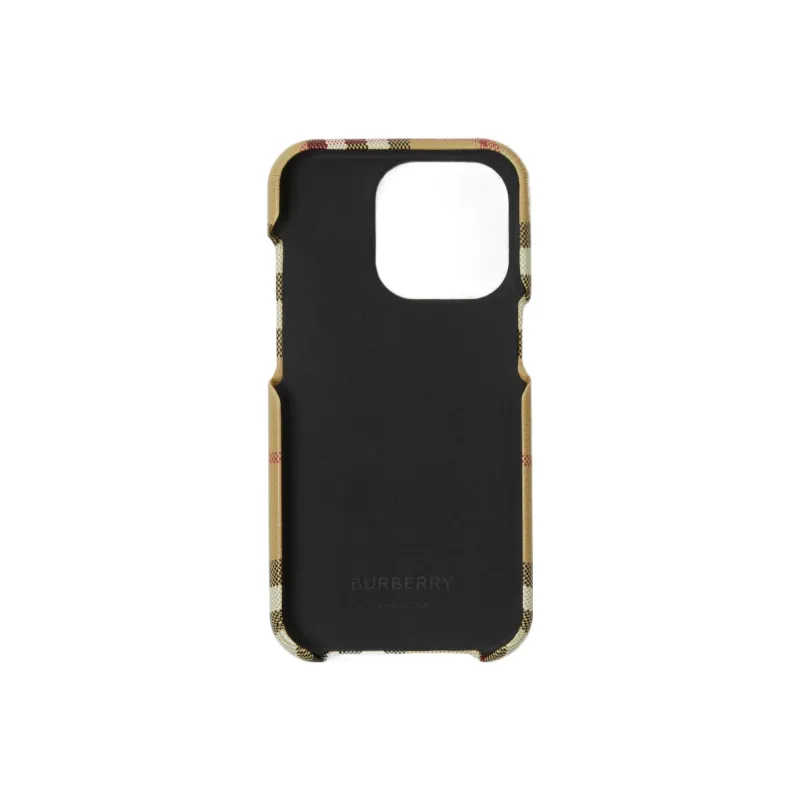 Burberry Cotton With Cow Leather IPhone 14 Pro Cell Phone Protective Cover Bag Accessory Men's Archive Beige-1