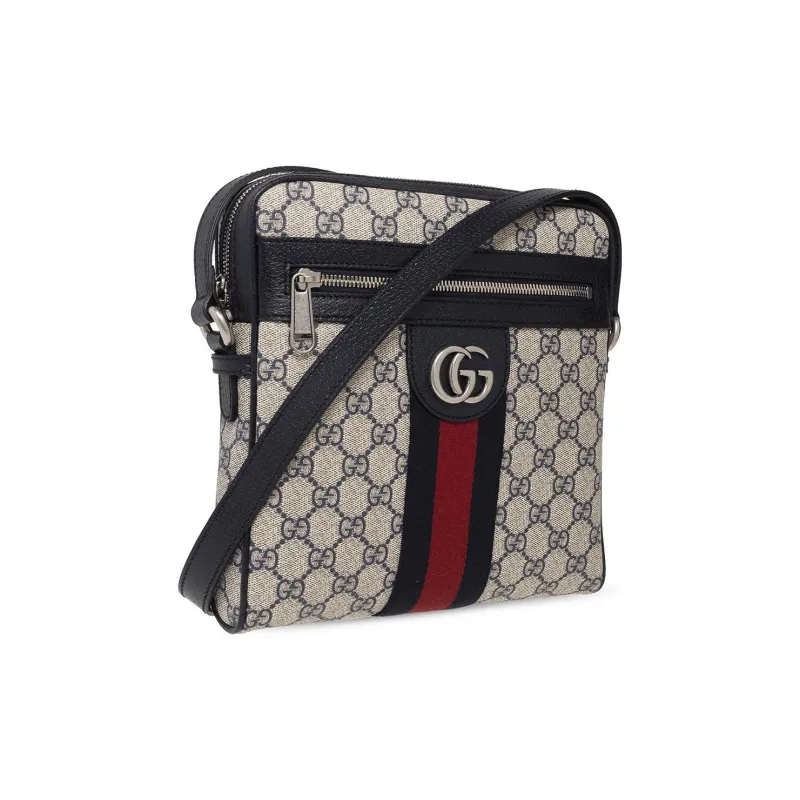 GUCCI Ophidia Canvas With Leather Trim Messenger Bag, Shoulder Bag, Crossbody Bag Trumpets Men's Beige/Blue-1