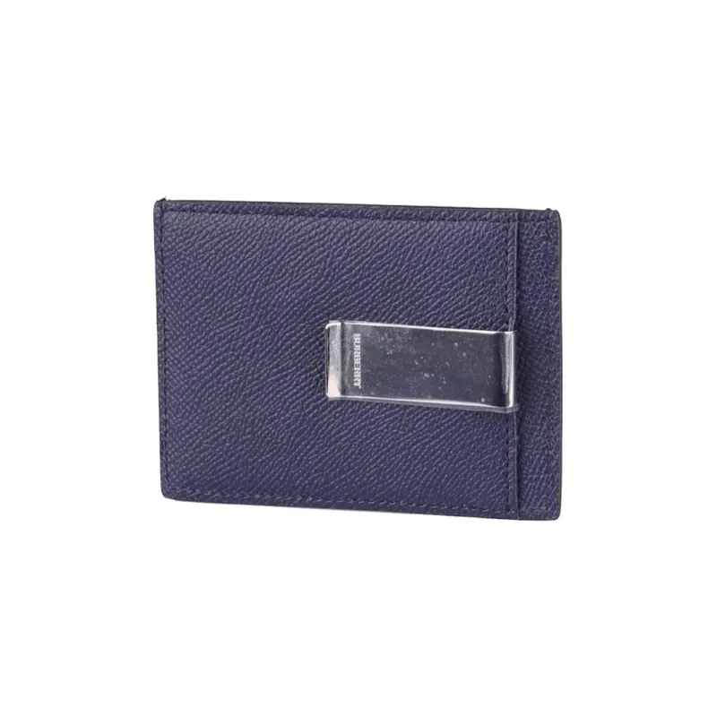 Burberry Leather Card Clip Card Holder Men's Navy-2