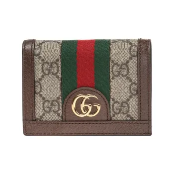 GUCCI Ophidia Canvas With Leather Wallet, Card Holder Women's Ebony/Brown