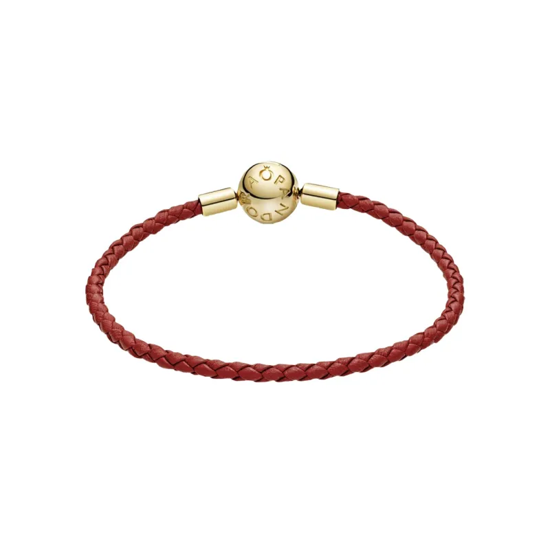 Pandora Moments Red Woven Leather Bracelet-1