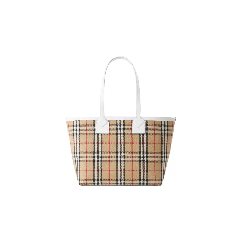 Burberry Cow Leather Canvas Tote Bag Shopping Bag Canvas Bag Handbags Small Size Women's Archive Beige/White-0