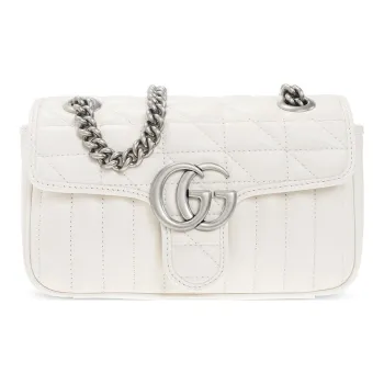GUCCI GG Marmont Quilting Leather Shoulder Bag Crossbody Bag Mini Women's White