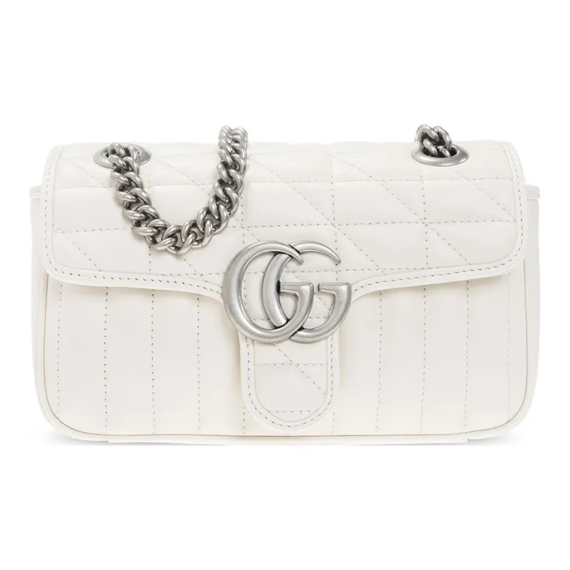 GUCCI GG Marmont Quilting Leather Shoulder Bag Crossbody Bag Mini Women's White-0