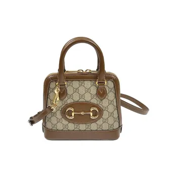 GUCCI Horsebit 1955 Canvas With Leather Dome Bag Portable Crossbody Bag Shoulder Bag Mini Women's Ebony/Brown