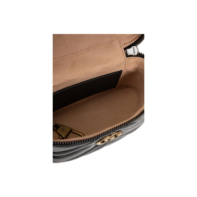 GUCCI Marmont Leather Flat Box Bag Handbag Shoulder Bag Crossbody Bag Mini Women's Black-3