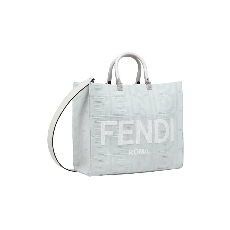 FENDI Denim Tote Bag Shopping Bag Handbag Medium Size Women's White-1