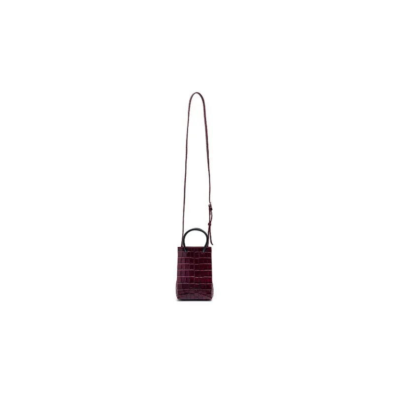Balenciaga Crocodile Pattern Cow Leather Handbag Shoulder Bag Crossbody Bag Regular Women's Burgundy-4