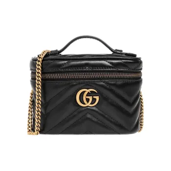 GUCCI Marmont Leather Flat Box Bag Handbag Shoulder Bag Crossbody Bag Mini Women's Black