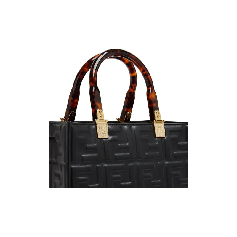 FENDI Sunshine Calfskin Tote Bag, Shopping Bag, Shoulder Bag, Crossbody Bag, Handbag Small Size Women's Black-4