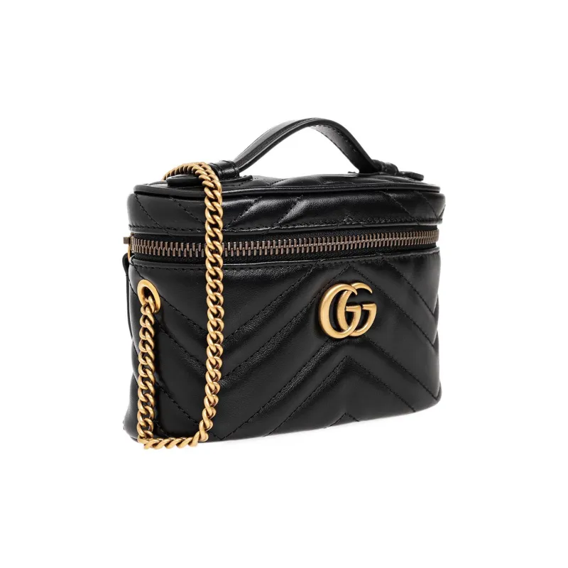 GUCCI Marmont Leather Flat Box Bag Handbag Shoulder Bag Crossbody Bag Mini Women's Black-1