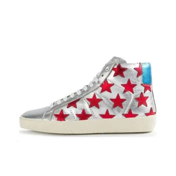 SAINT LAURENT High Top Stylish Skateboarding Shoes Women's Silver Red