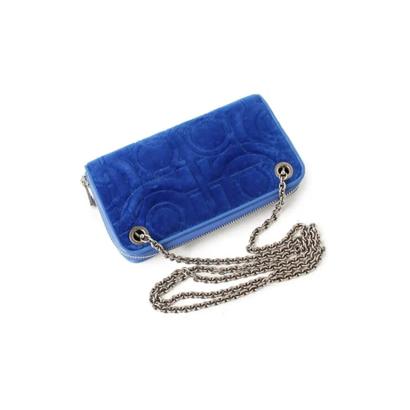 FERRAGAMO Velvet Crossbody Bag, Shoulder Bag Women's Royal Blue-2