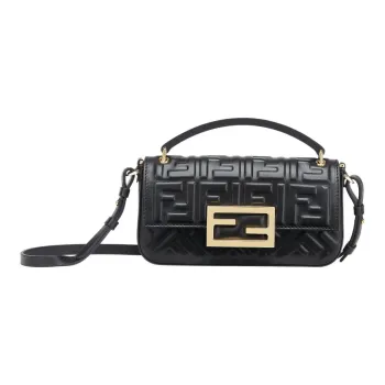 FENDI Baguette Lambskin Shoulder Bag, Crossbody Bag With Cell Phone Pouch Women's Black
