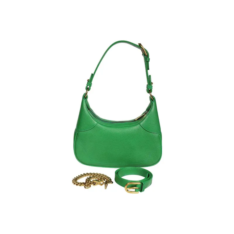 GUCCI Aphrodite Leather New Moon Shoulder Bag, Chain Bag, Handbag, Shoulder Bag Small Size Women's Green-4