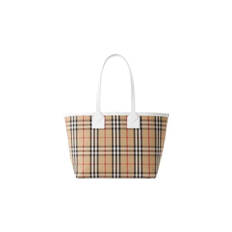 Burberry Cow Leather Canvas Tote Bag Shopping Bag Canvas Bag Handbags Small Size Women's Archive Beige/White-2