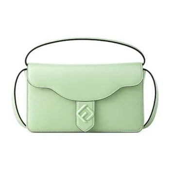 FION Cow Leather Handbag Medium Size Women's Green