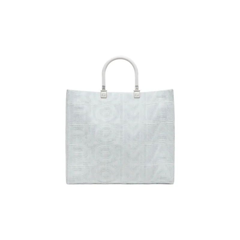 FENDI Denim Tote Bag Shopping Bag Handbag Medium Size Women's White-2