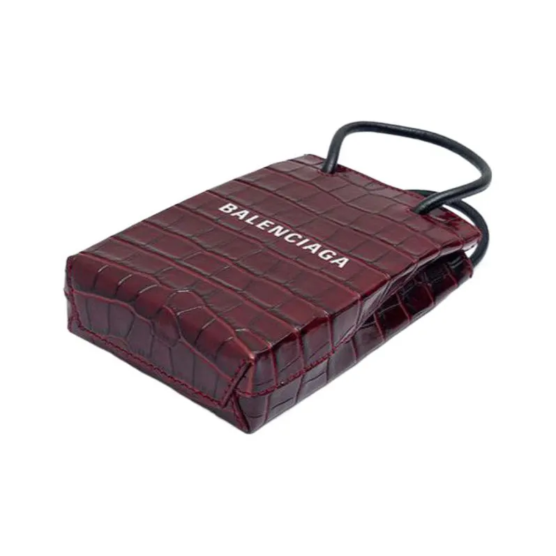 Balenciaga Crocodile Pattern Cow Leather Handbag Shoulder Bag Crossbody Bag Regular Women's Burgundy-2
