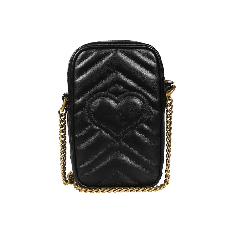 GUCCI Leather Cell Phone Pouch Crossbody Bag Shoulder Bag Women's Black-1