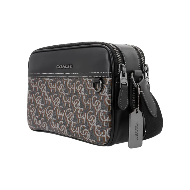 COACH Graham PVC Cow Leather Patchwork Camera Bag Shoulder Bag Crossbody Bag Medium Size Unisex Gray & Black-1