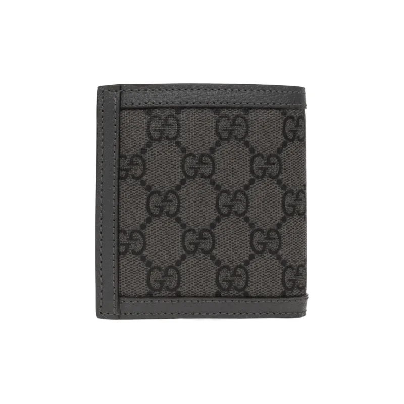 GUCCI Ophidia Canvas With Leather Trim Card Holder, Wallet Men's Gray & Black-2