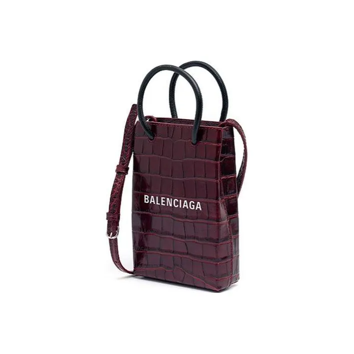 Balenciaga Crocodile Pattern Cow Leather Handbag Shoulder Bag Crossbody Bag Regular Women's Burgundy-1