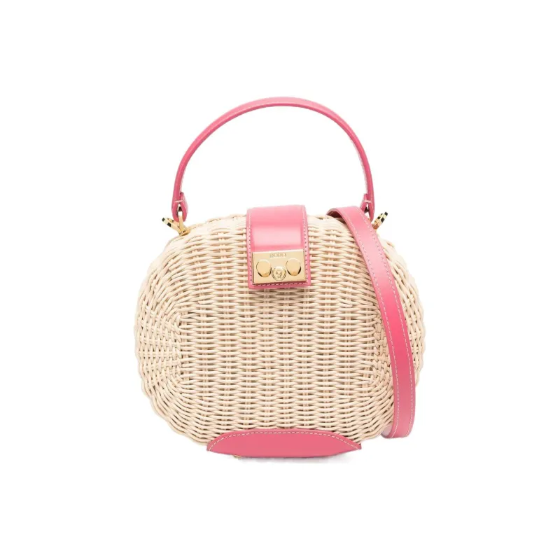 Rodo Raffia Calfskin Handbag Small Size Women's Bubble Gum Pink-0