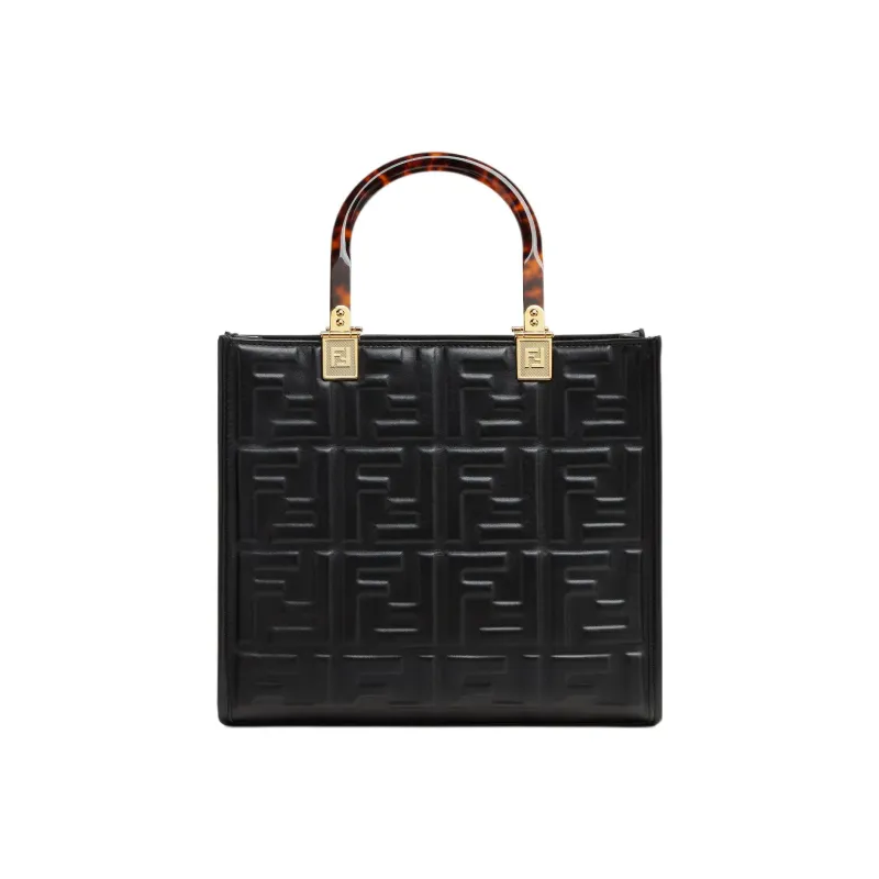 FENDI Sunshine Calfskin Tote Bag, Shopping Bag, Shoulder Bag, Crossbody Bag, Handbag Small Size Women's Black-2