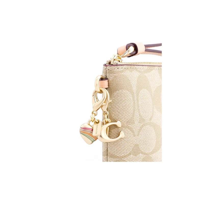 COACH Boxed Coated Canvas With Leather Wrist Bag Clutch Regular Women's Khaki-5