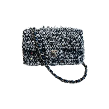 CHANEL Classic Flap CF Twill Soft Woolen With Shimmering Patches Crossbody Bag, Shoulder Bag Women's Gray