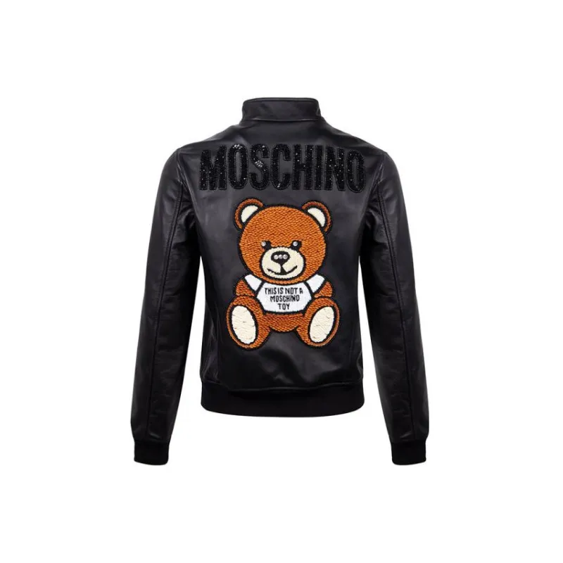 MOSCHINO Bear Logo Leather Jacket-1