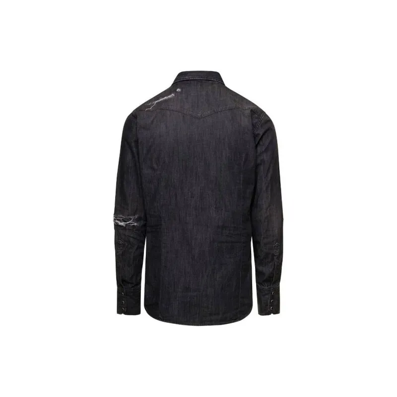 DSQUARED 2 Long Sleeved Distressed Denim Shirt-1