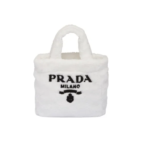 PRADA Embroidered Patchwork Fabric Tote Bag Shopping Bag Handbag Mini Women's Black/White