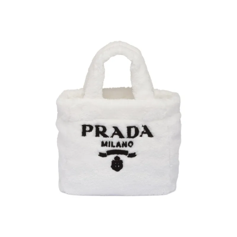 PRADA Embroidered Patchwork Fabric Tote Bag Shopping Bag Handbag Mini Women's Black/White-0