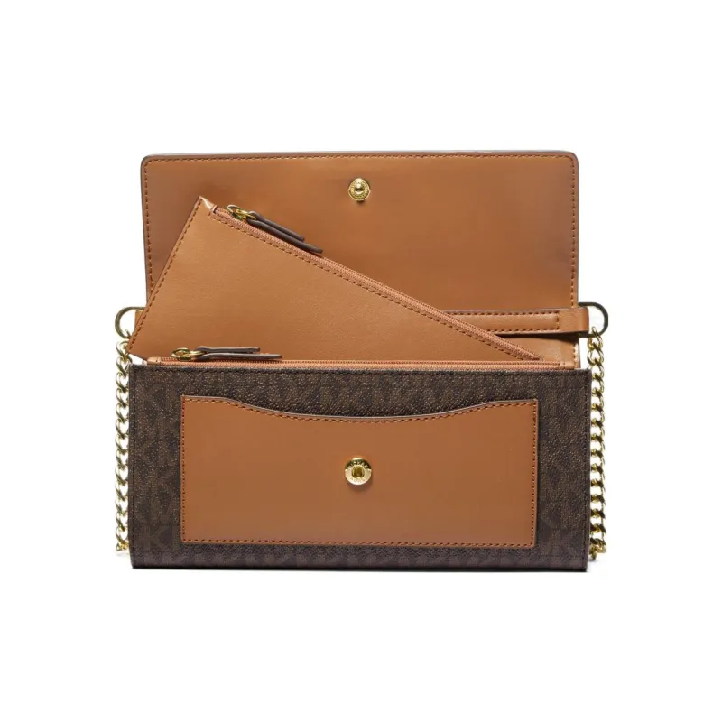 MICHAEL KORS Jet Set Canvas Envelope Bag, Shoulder Bag, Crossbody Bag Medium Size Women's Brown-3