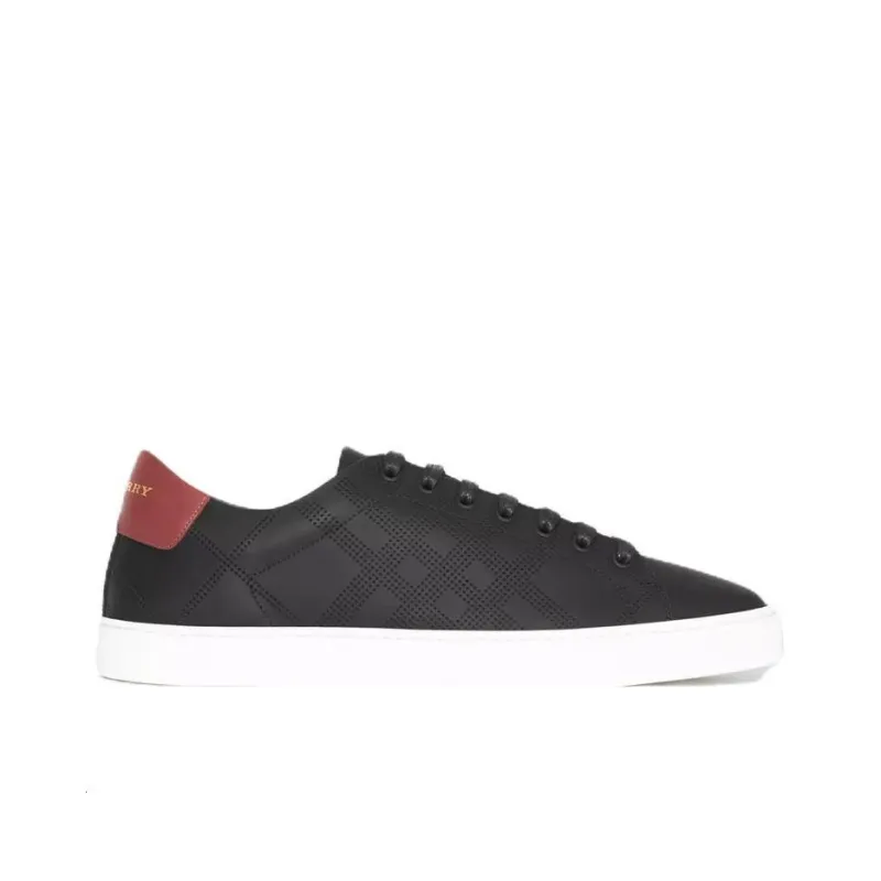 Burberry Perforated Check Leather Sneakers Black Deep Claret Melange-1