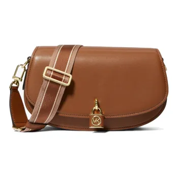 MICHAEL KORS Mila Cow Leather Saddle Bag, Shoulder Bag, Crossbody Bag Medium Size Women's Brown