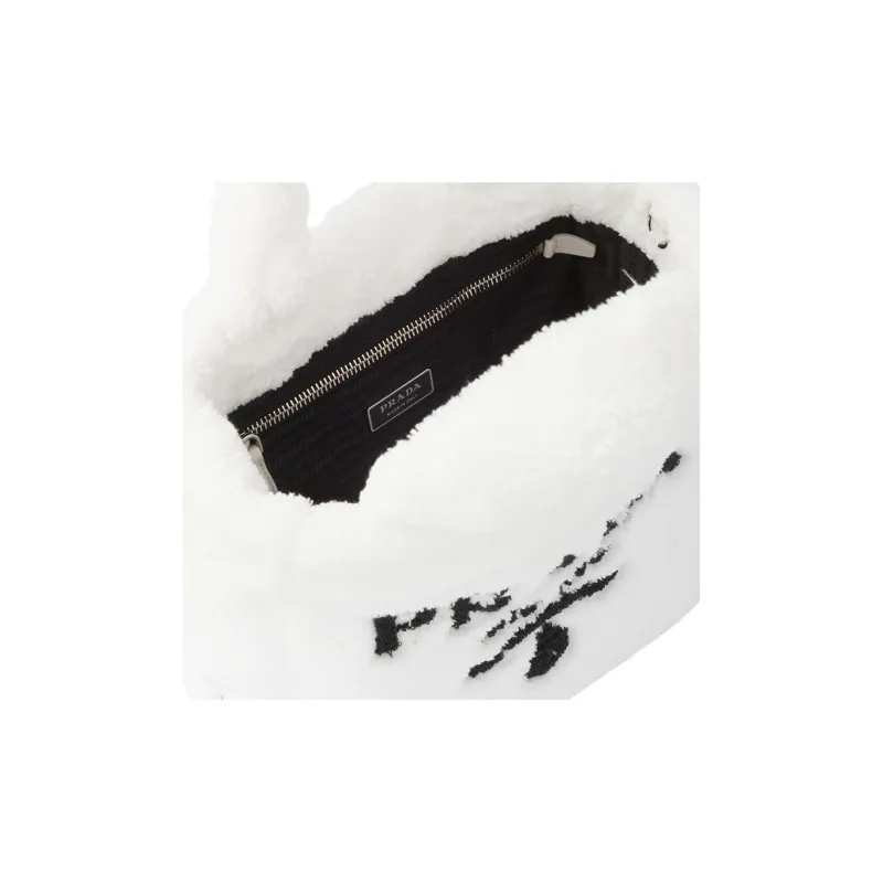 PRADA Embroidered Patchwork Fabric Tote Bag Shopping Bag Handbag Mini Women's Black/White-3
