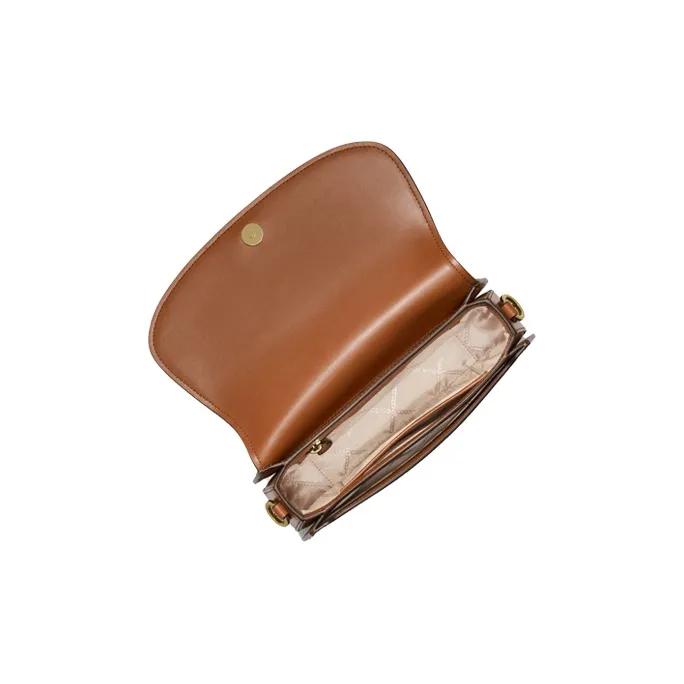 MICHAEL KORS Mila Cow Leather Messenger Saddle Bag, Crossbody Bag, Shoulder Bag Medium Size Women's Brown-1