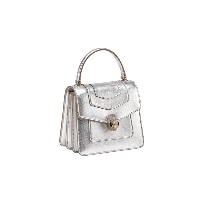 BVLGARI Serpenti Forever Calfskin Shoulder Bag Crossbody Bag Handbag Women's Silver-1