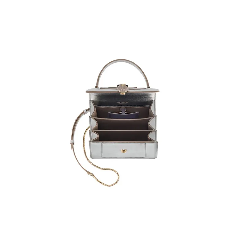 BVLGARI Serpenti Forever Calfskin Shoulder Bag Crossbody Bag Handbag Women's Silver-3