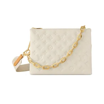 LOUIS VUITTON Coussin Lambskin Patch Calfskin Crossbody Bag Shoulder Bag Small Size Women's White