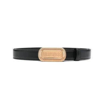 VERSACE VERSACE Logo Plaque Smooth Buckle Calfskin Men's