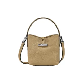 LONGCHAMP Roseau Essential Cow Leather Bucket Bags Shoulder Bag Crossbody Bag Handbag Small Size Women's Beige